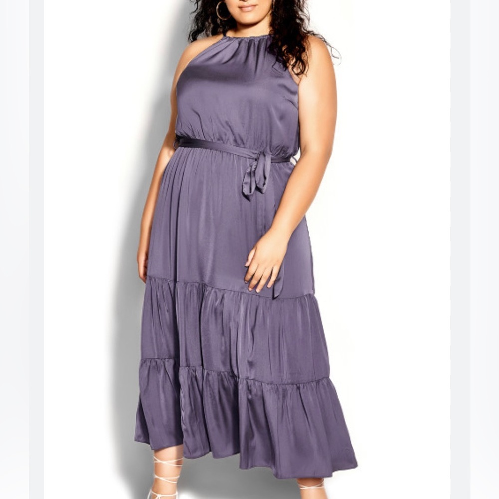 City Chic Iconic Dress in Dusty Lilac Tiered XL/22